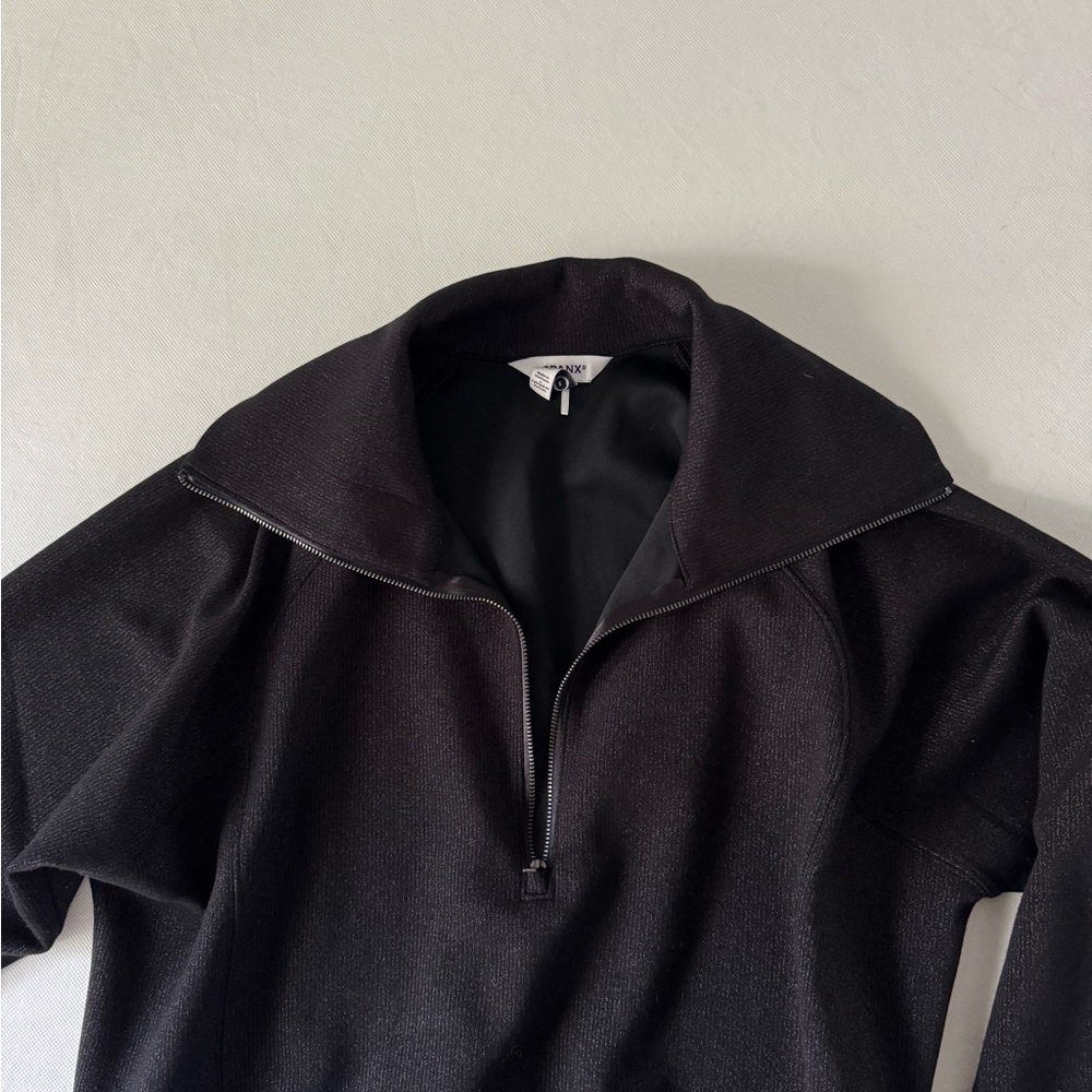 Quiet Luxury Spanx AirEssentials Black Half Zip Shimmer Sweatshirt Black Large - Picture 5 of 16